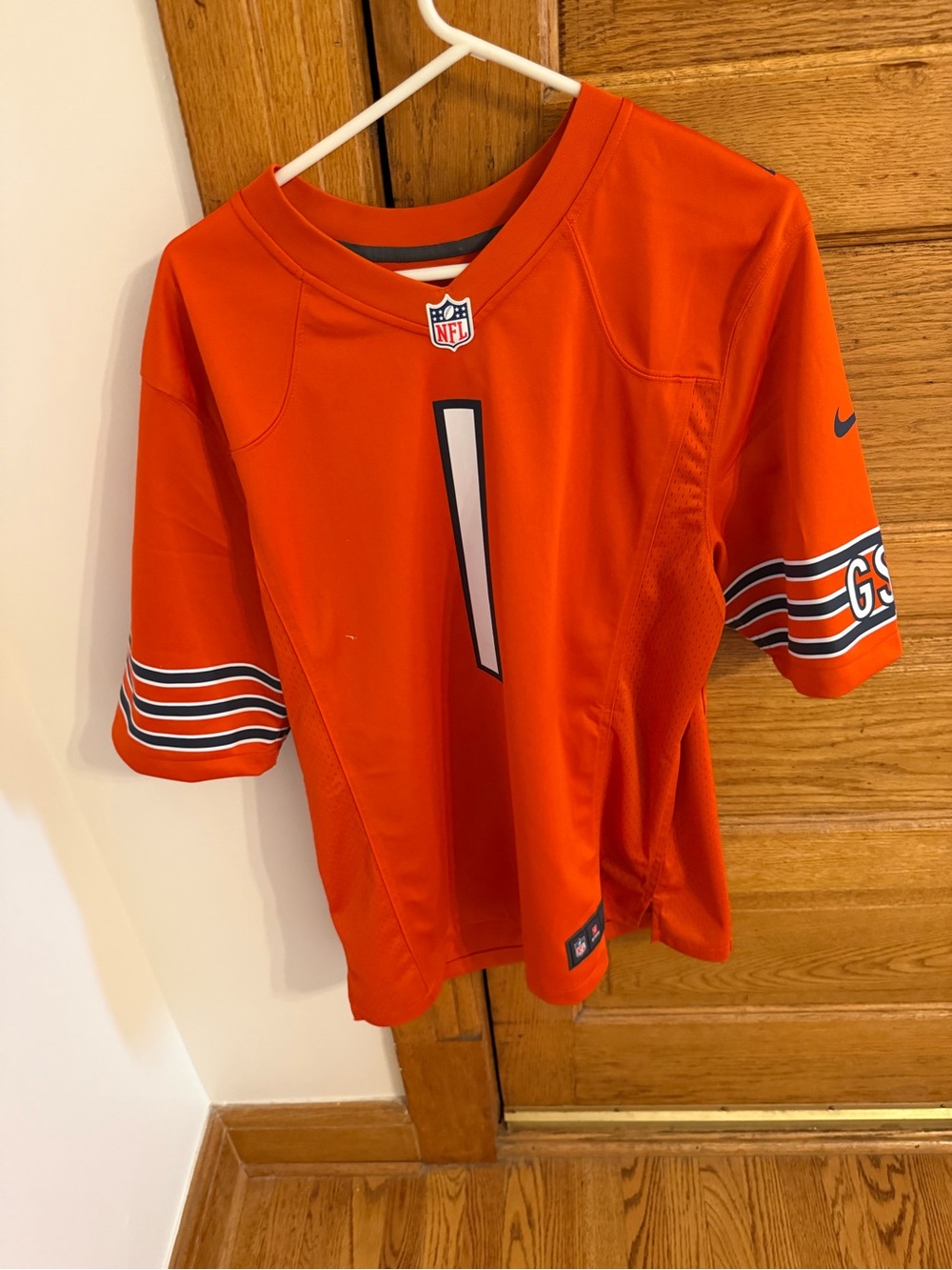 Nike Orange Men’s NFL Football Jersey with Striped Sleeves